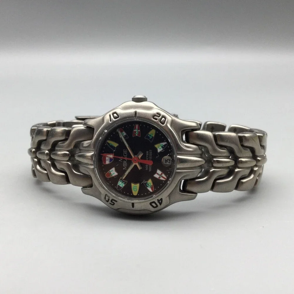 Mirage Womens Watch 25mm Black Flag Dial Diver Stainless Date New Battery 5.5